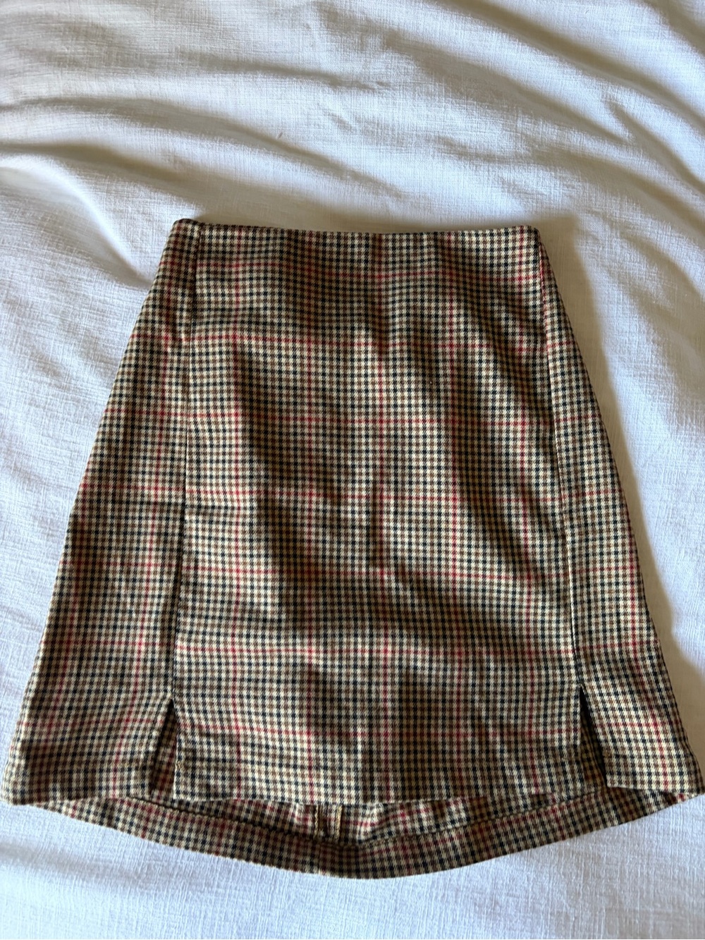 Brandy Melville Tan, Black and Red Plaid Pencil Skirt